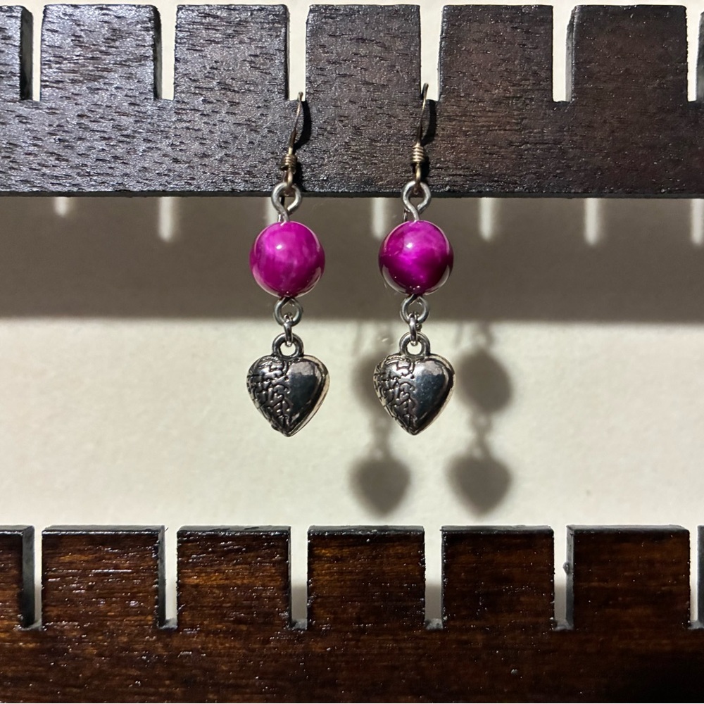 Tiger’s Eye and Heart Drop Earrings